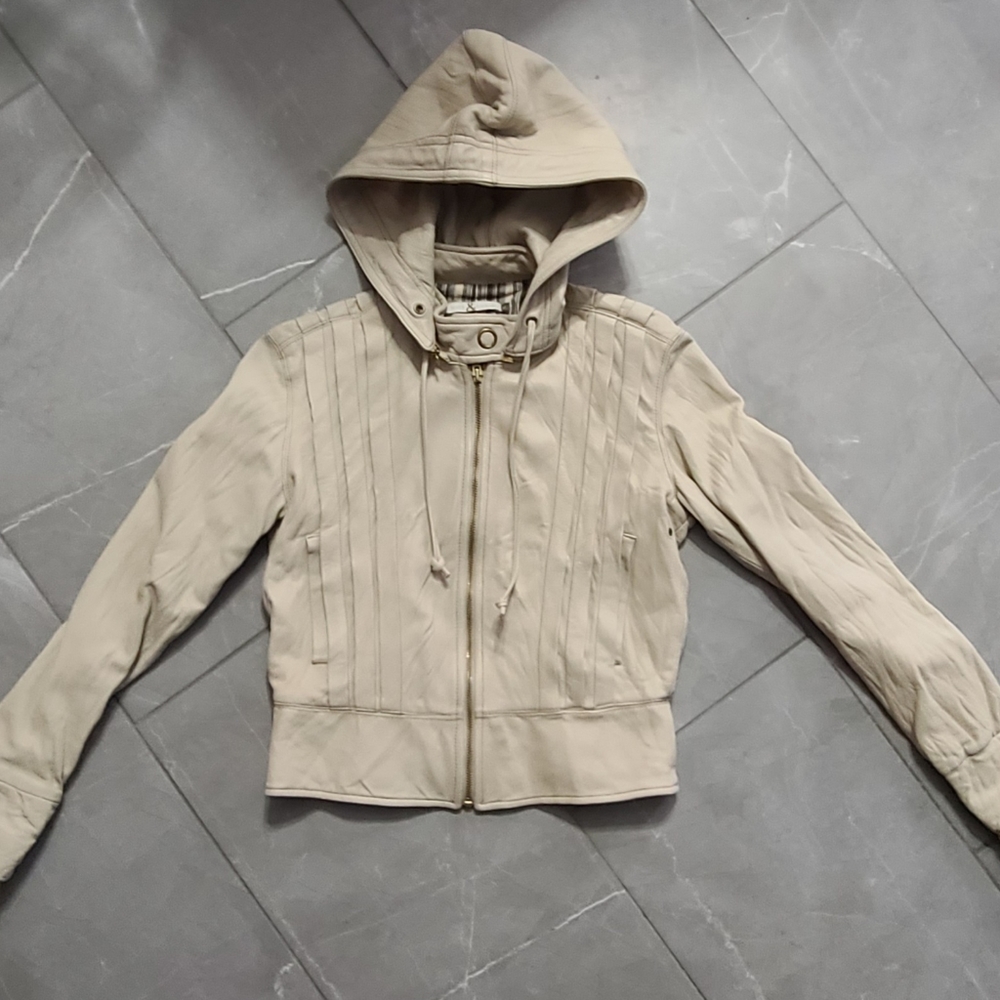 Mike & Chris Genuine Leather Bomber Jacket w/removable Hood